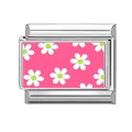Italian style stainless steel DIY charm link featuring pink daisy floral pattern - Pink Base White Daisy