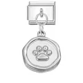 Italian modular bracelet charm with a round silver-toned paw print dangle link - Paw