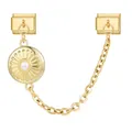 Italienisches Modul-Armbandelement in Gold mit Gänseblümchen-Anhänger und Sicherheitskette - Weiß Perle Rundstil