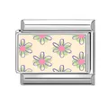 Italian charm link featuring a floral pattern with pink and purple petals on beige - Beige Pink Purple Floral