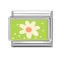 Italian modular charm link with green floral design on stainless steel base - Green With White Flowers