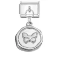 Italian modular charm in silver steel with a vintage butterfly relief pendant - Dark Opal Butterfly Necklace