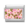 Italian charm bracelet link in stainless steel with pink floral pattern design - Pink Base Pastoral Ditsy Floral