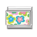 Italian charm link featuring a colorful floral pattern on stainless steel modular bracelet - Creamy White Colorful Floral