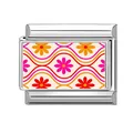 Italian charm link in stainless steel with retro orange and pink daisy flower design - Retro Color Block Floral