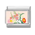 Maillon de bracelet italien avec motif floral coloré sur acier inoxydable - Fleurs Roses Luxuriantes (Fleur 1)