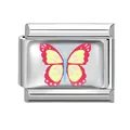 Italian charm link with colorful painted butterfly design in polished stainless steel - Colorful Butterfly / 1.0cm x 0.9cm