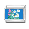 Maillon de charme italien avec peinture florale de marguerites en acier inoxydable poli - Marguerite Bleue (Fleur 2)