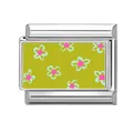 Italian charm link featuring a vintage olive green floral pattern in stainless steel - Olive Green Sketch Floral
