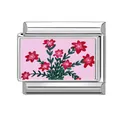 Charm pour bracelet italien en acier avec motif floral peint en rose et rouge - Base Rose Fleurs Rouges (Fleur 3)