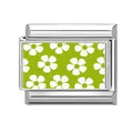 Italian charm link featuring white daisies on a green base in silver stainless steel - Green Base White Daisy