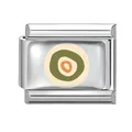 Silver stainless steel charm link with colorful orange and green concentric circles - Colorful Concentric Circles / 1.0cm x 0.9cm