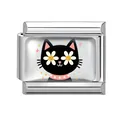 Italian modular charm in stainless steel featuring a cute black cat and daisy design - 1cm x 0.9cm / Black Cat with Daisy Eyes (Pet-1)