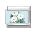 Charm italien avec marguerites sur fond bleu clair et finition en métal argenté - Marguerite Bleu Clair (Fleur 4)