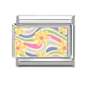 Italian charm link with yellow daisy and retro wave stripes for DIY bracelets - Retro Wave Daisy