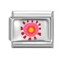 Italian style stainless steel bracelet link featuring a colorful sun pattern charm - Abstract Sun Polka Dots / 1x0.9cm / Silver