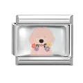 Italian charm link featuring a cute pink dog and colorful flowers in stainless steel - 1cm x 0.9cm / Pink Long-haired Dog with Flowers (Pet-2)