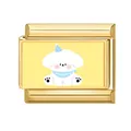 Italian charm link in gold with cartoon dog wearing party hat and Happy text - Happy Hat Dog Style (M293727-9) / 1*0.9cm