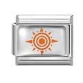 Italian modular charm in stainless steel with a bright orange sun symbol detail - Orange Symbol / 1x0.9cm / Silver