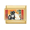 Italian charm link with cute cartoon cats on a gold stainless steel module - Cuddling Cats Style (M293727-10) / 1*0.9cm