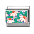 Italian charm link with white daisies and blue flowers on a pink background - Pink Base White Blue Floral