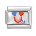 Italian charm link in polished stainless steel with colorful hearts and rainbow smiley face - Smiley Face and Blue Flower / 1x0.9cm / Silver
