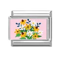 Italian modular bracelet charm featuring a colorful floral bouquet on a pink background - Pink Painted Flower (Flower 7)