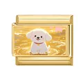 Italian DIY modular bracelet charm featuring a cute cartoon white dog on a golden base - Ripple Background Dog Style (M293727-11) / 1*0.9cm