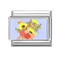 Italian charm link featuring colorful sunflowers and berries in a silver metal finish - Purple Base Sunflower (Flower 8)