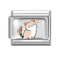 Italian charm link featuring a cute orange cat and heart design in stainless steel - 1cm x 0.9cm / Healing White and Orange Cat (Pet-6)