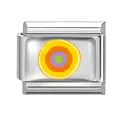Italian style stainless steel link with colorful concentric circles in green and orange - Multicolor Contrast Circles / 1x0.9cm / Silver