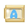 Italienischer Armband-Link in Gold mit blau gestreiftem Buchstaben A für Modularmbänder - 1x0,9 cm / Buchstabe A