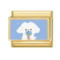 Italian charm link featuring a golden finish and cute white cartoon dog with blue flowers - Hi White Puppy Style (M293727-13) / 1*0.9cm