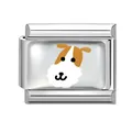 Italian charm module with a cute cartoon puppy design in polished stainless steel - 1cm x 0.9cm / Brown White Black Puppy (Pet-7)