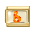 Italienisches Charm-Element in Goldoptik mit orangefarbenem b und roten Punkten - 1x0,9 cm / Buchstabe B