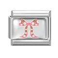 Italian charm link featuring a pink floral bow design on polished stainless steel - Floral Bow Knot / 1x0.9cm / Silver