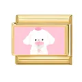 Italian style gold-plated modular charm with a cute white puppy holding a pink flower - Pet with Flowers Pink Style (M293727-14) / 1*0.9cm