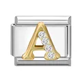 Maglia charm italiana con lettera A dorata e quattro cristalli su base in argento - Stile Lettera A