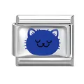 Italian modular charm link featuring a cute blue cartoon cat on a white background - 1cm x 0.9cm / Deep Blue Smiling Cat (Pet-8)
