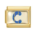 Italienisches Charm-Glied mit goldener Basis und blauem Buchstaben C-Design - 1x0,9 cm / Buchstabe C