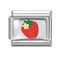 Italian charm link in stainless steel with a red strawberry and small flower design - Red Strawberry / 1x0.9cm / Silver