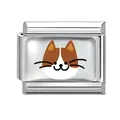 Italian charm link featuring a cartoon cat design in stainless steel for DIY bracelets - 1cm x 0.9cm / Brown and White Cat (Pet-9)