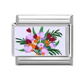 Italian modular charm link featuring a colorful hand-painted floral bouquet design - Light Purple Flower Cluster (Flower 11)