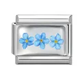 Italian modular charm in stainless steel featuring three blue flowers for DIY bracelets - Blue Triple Flowers / 1x0.9cm / Silver