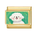 Italian charm link in gold stainless steel featuring a cute white dog illustration - Bichon on Green Background (M293727-16) / 1*0.9cm
