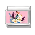 Italian modular charm featuring colorful hand-painted flowers and orange butterfly - Pink Butterfly Flower (Flower 12)