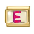 Italian modular charm featuring a gold base and letter E with purple stripes - 1x0.9cm / Letter E