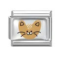 Italian charm bracelet link in stainless steel with cute cartoon brown cat motif - 1cm x 0.9cm / Tricolor Brown Black White Cat (Pet-11)