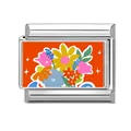 Italian charm link with orange floral pattern and colorful tulip for DIY bracelets - Orange Base Tulip (Flower 13)