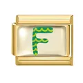 Italian style DIY modular charm link with gold base and letter F in green pattern - 1x0.9cm / Letter F